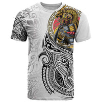 Japanese Samurai Warrior T Shirt White Polynesian Tattoo Style