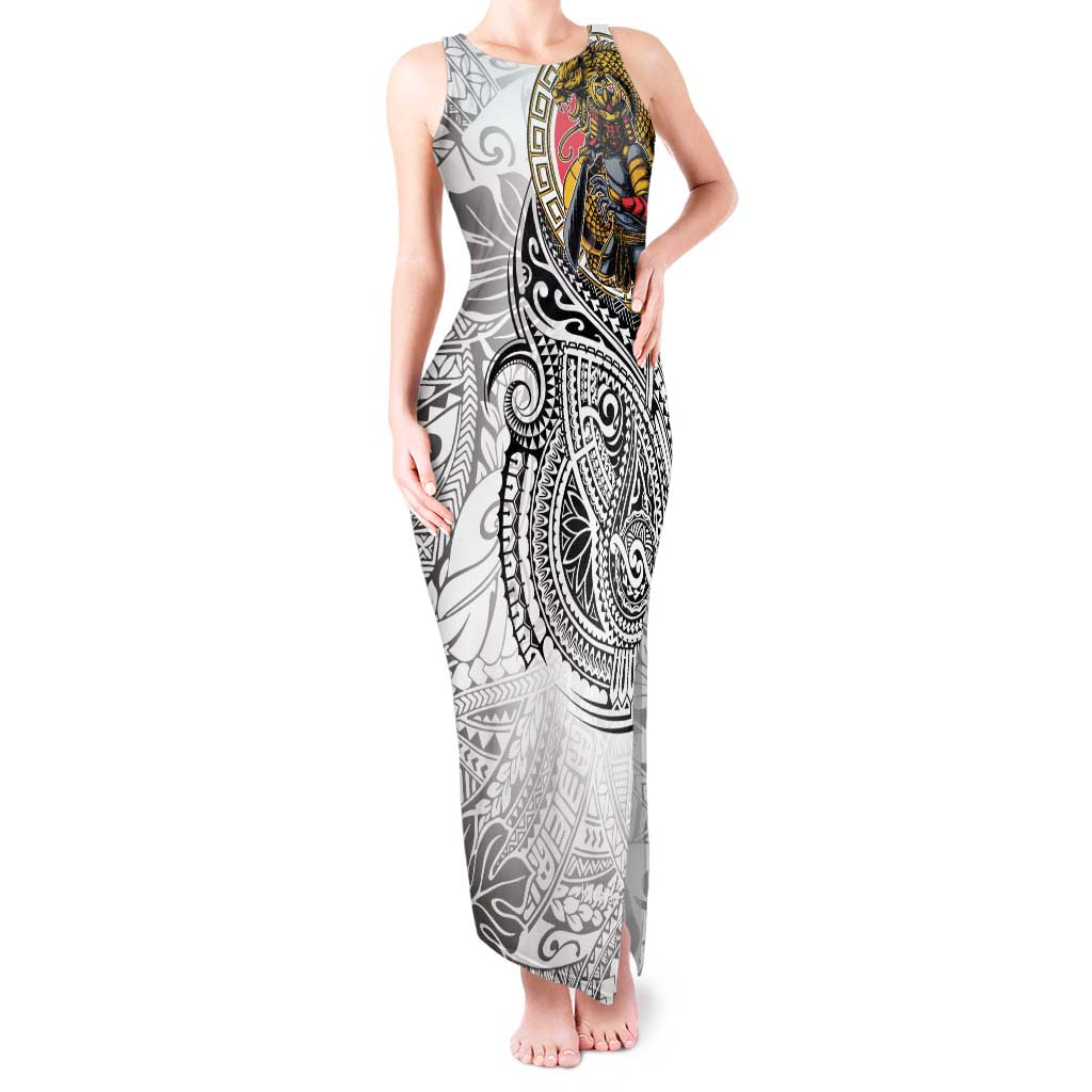 Japanese Samurai Warrior Tank Maxi Dress White Polynesian Tattoo Style