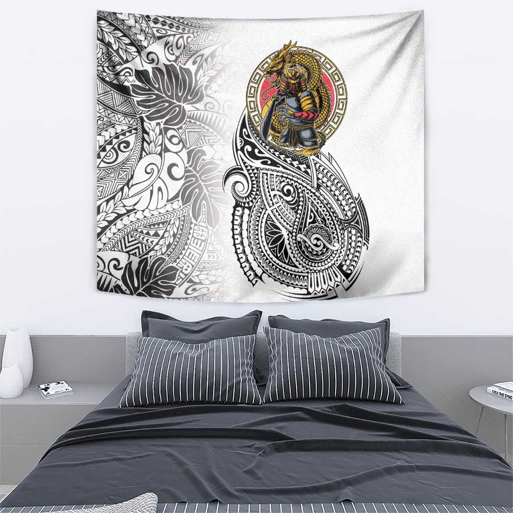 Japanese Samurai Warrior Tapestry White Polynesian Tattoo Style