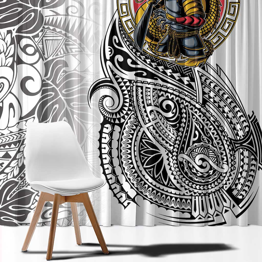 Japanese Samurai Warrior Window Curtain White Polynesian Tattoo Style