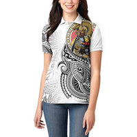 Japanese Samurai Warrior Women Polo Shirt White Polynesian Tattoo Style