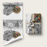 Japanese Samurai Warrior Wrapping Paper White Polynesian Tattoo Style - Polynesian Pride