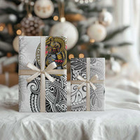 Japanese Samurai Warrior Wrapping Paper White Polynesian Tattoo Style - Polynesian Pride