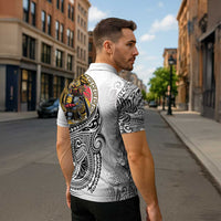 Japanese Samurai Warrior Zipper Polo Shirt White Polynesian Tattoo Style - Polynesian Pride