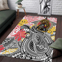 Japanese Samurai Warrior Area Rug Colorful Polynesian Tattoo Style