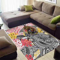 Japanese Samurai Warrior Area Rug Colorful Polynesian Tattoo Style