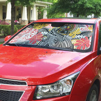 Japanese Samurai Warrior Auto Sun Shade Colorful Polynesian Tattoo Style - Polynesian Pride