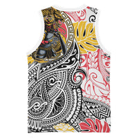 Japanese Samurai Warrior Basketball Jersey Colorful Polynesian Tattoo Style - Polynesian Pride