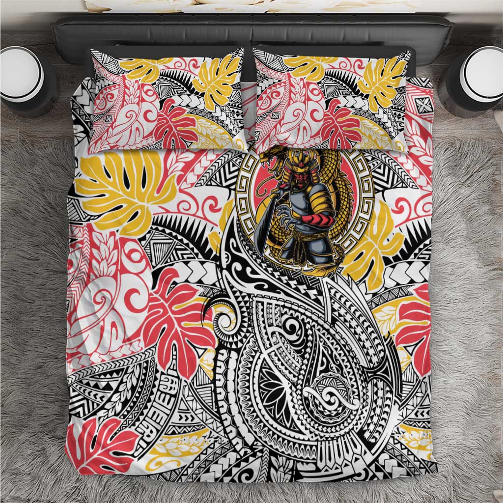 Japanese Samurai Warrior Bedding Set Colorful Polynesian Tattoo Style LT9 White - Polynesian Pride