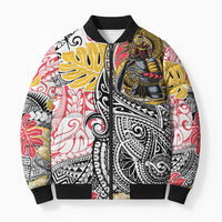 Japanese Samurai Warrior Bomber Puffer Jacket Colorful Polynesian Tattoo Style - Polynesian Pride