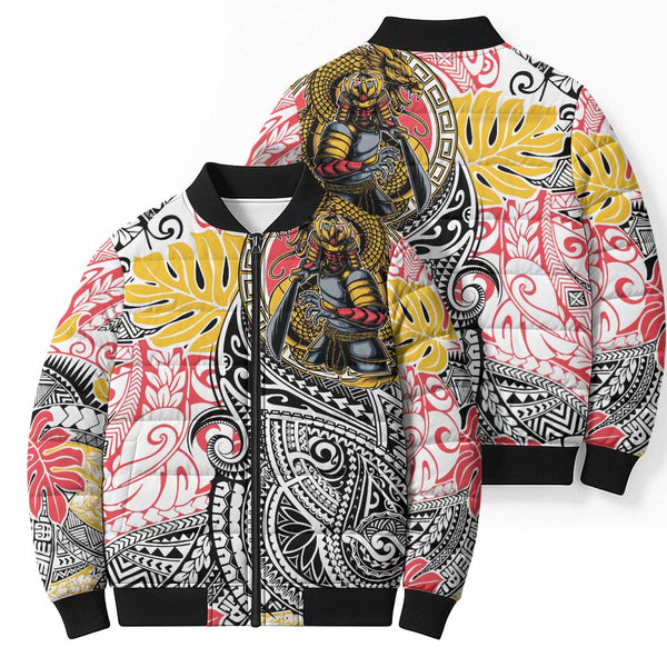 Japanese Samurai Warrior Bomber Puffer Jacket Colorful Polynesian ...
