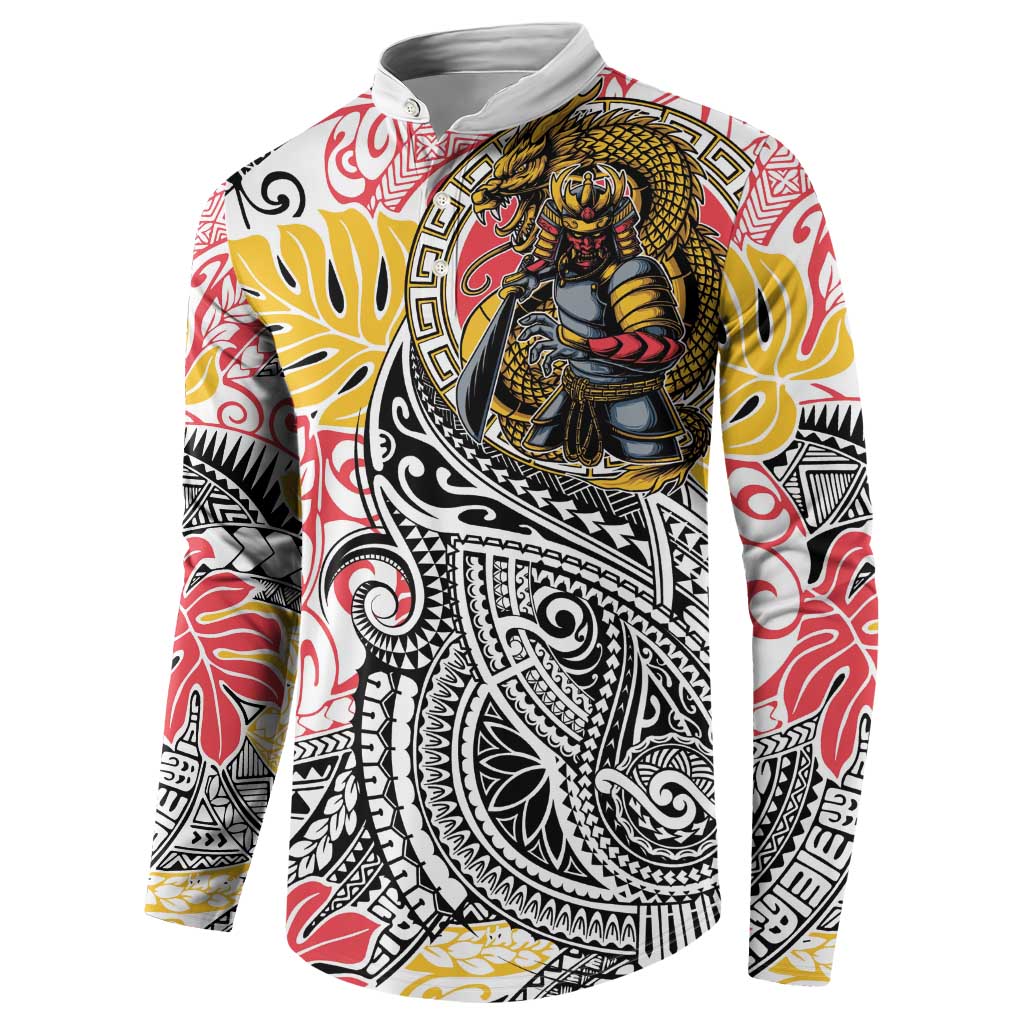 Japanese Samurai Warrior Button Sweatshirt Colorful Polynesian Tattoo Style LT9 - Polynesian Pride