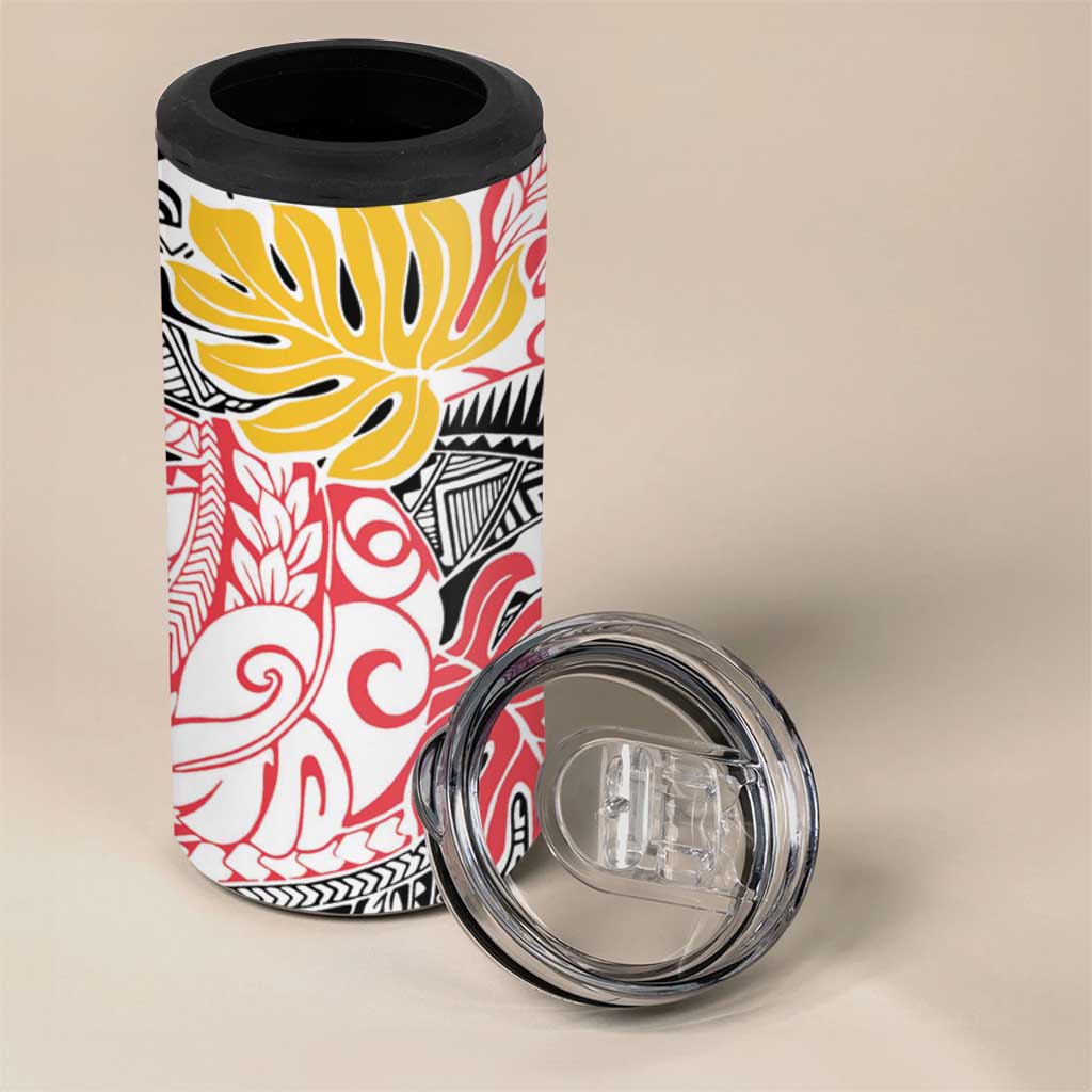 Japanese Samurai Warrior 4 in 1 Can Cooler Tumbler Colorful Polynesian Tattoo Style