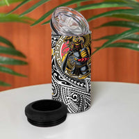 Japanese Samurai Warrior 4 in 1 Can Cooler Tumbler Colorful Polynesian Tattoo Style