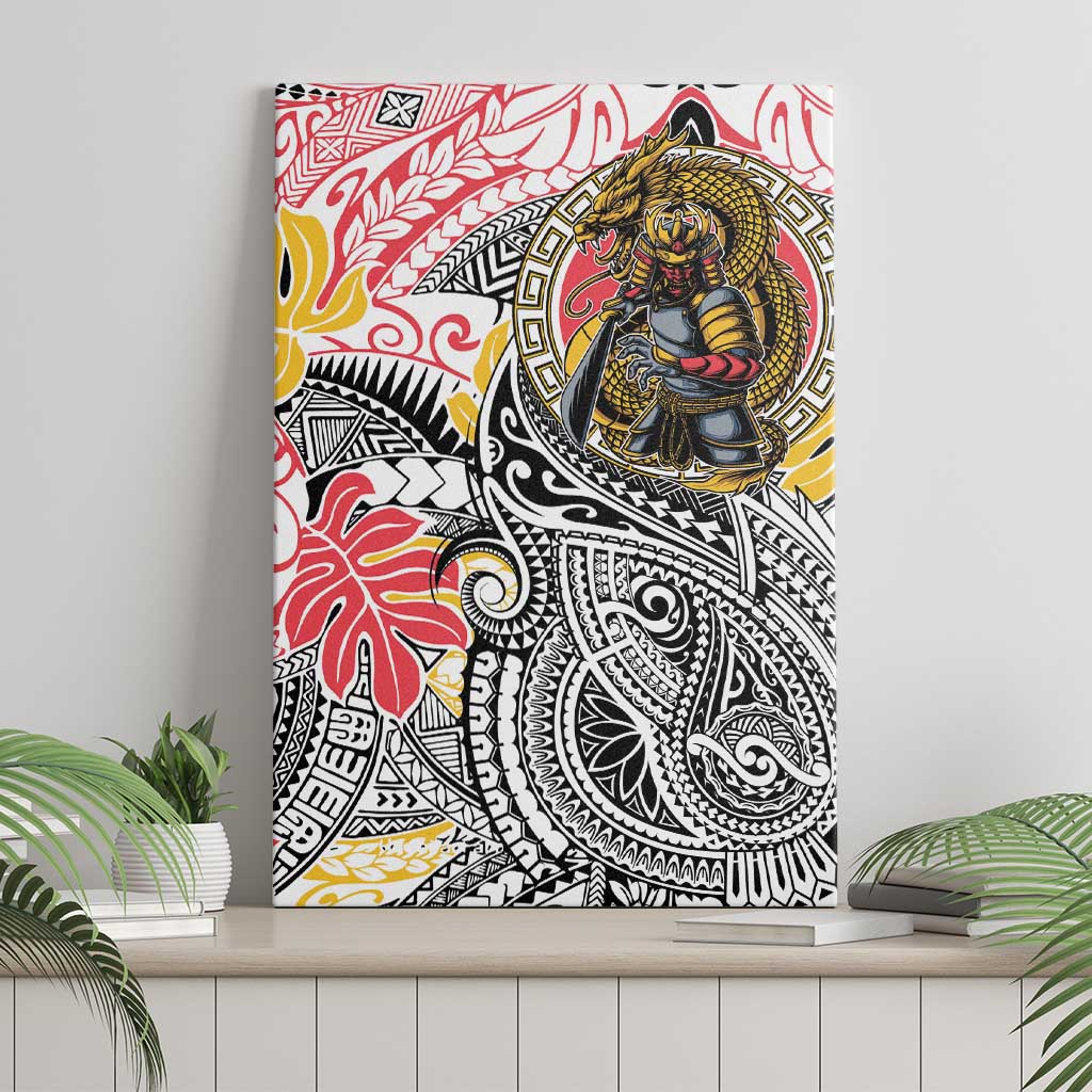 Japanese Samurai Warrior Canvas Wall Art Colorful Polynesian Tattoo Style