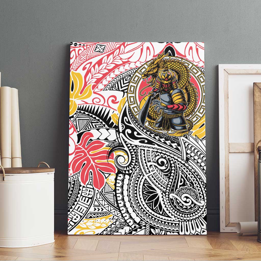 Japanese Samurai Warrior Canvas Wall Art Colorful Polynesian Tattoo Style