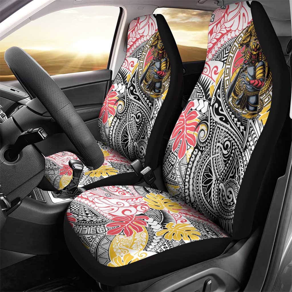 Japanese Samurai Warrior Car Seat Cover Colorful Polynesian Tattoo Style