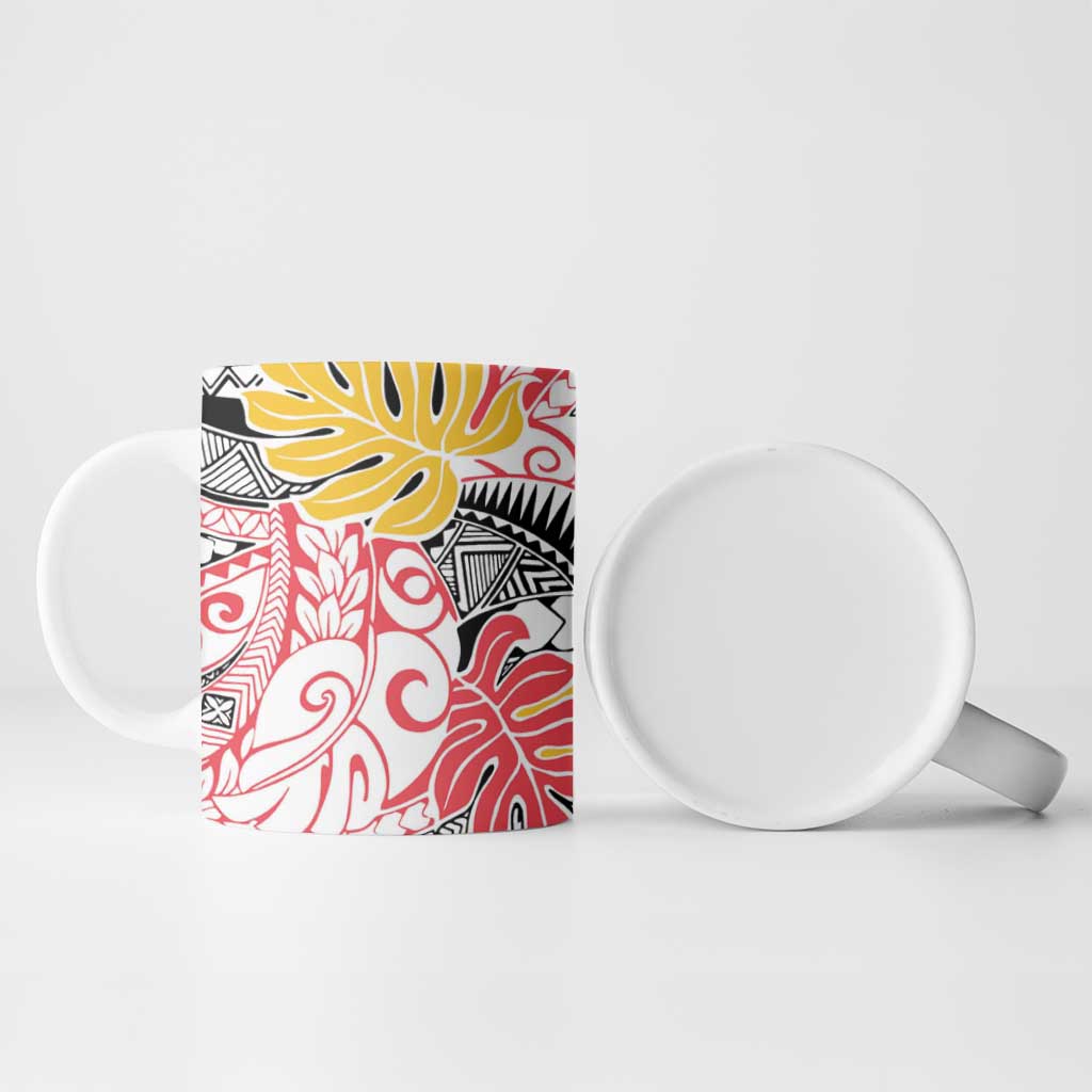 Japanese Samurai Warrior Ceramic Mug Colorful Polynesian Tattoo Style - Polynesian Pride