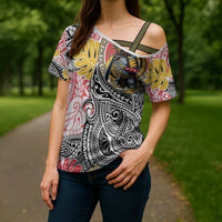 Japanese Samurai Warrior Cross Shoulder Shirt Colorful Polynesian Tattoo Style - Polynesian Pride