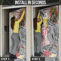 Japanese Samurai Warrior Door Cover Colorful Polynesian Tattoo Style - Polynesian Pride