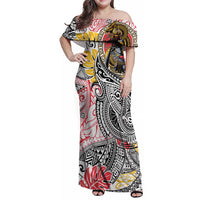 Japanese Samurai Warrior Family Matching Off Shoulder Maxi Dress and Hawaiian Shirt Colorful Polynesian Tattoo Style