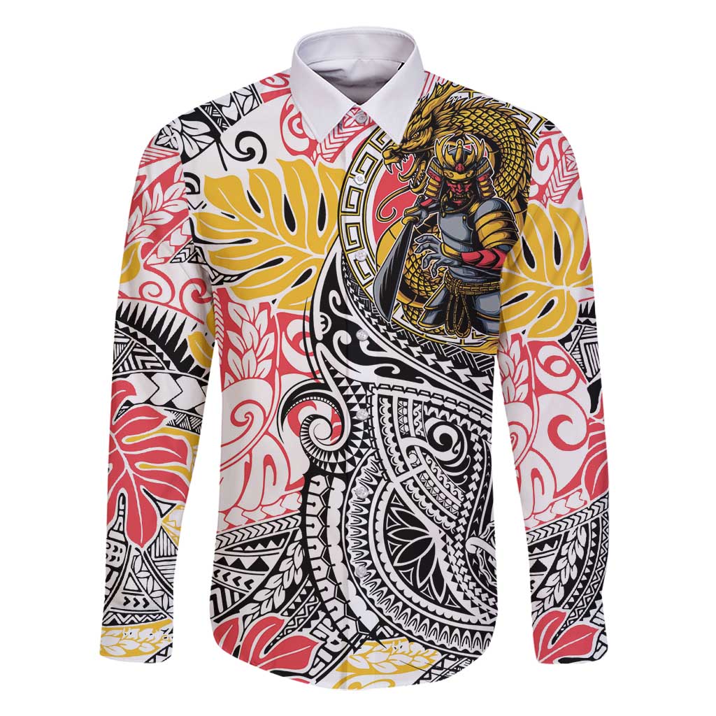 Japanese Samurai Warrior Family Matching Summer Maxi Dress and Hawaiian Shirt Colorful Polynesian Tattoo Style