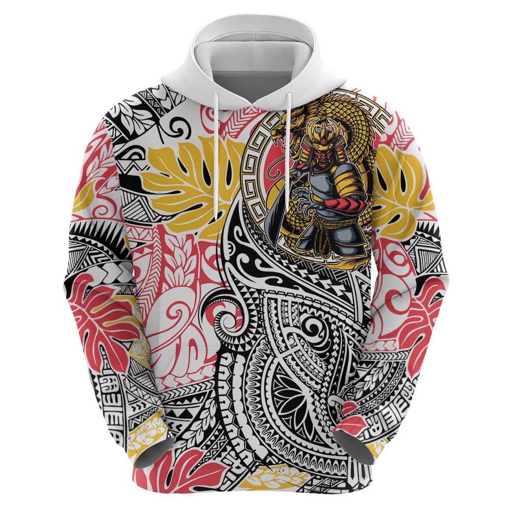 Japanese Samurai Warrior Hoodie Colorful Polynesian Tattoo Style