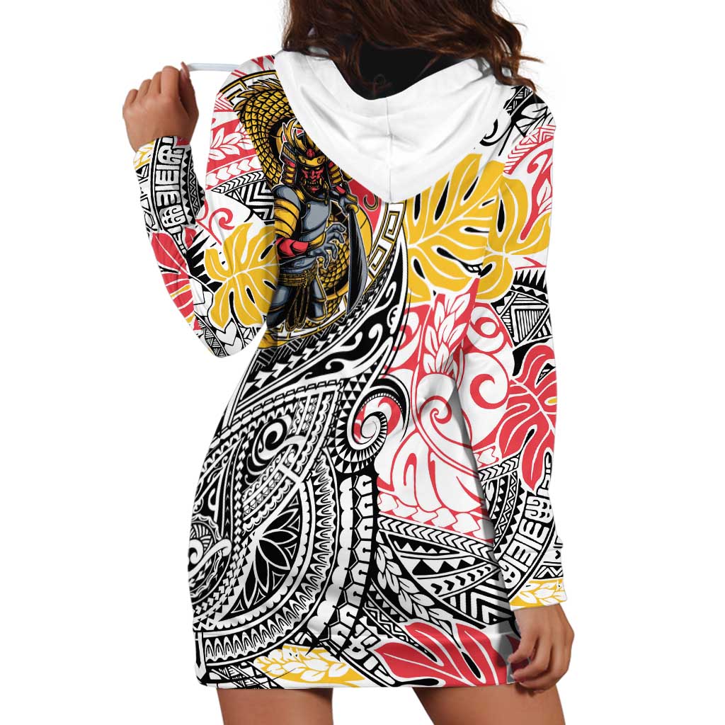 Japanese Samurai Warrior Hoodie Dress Colorful Polynesian Tattoo Style LT9 - Polynesian Pride
