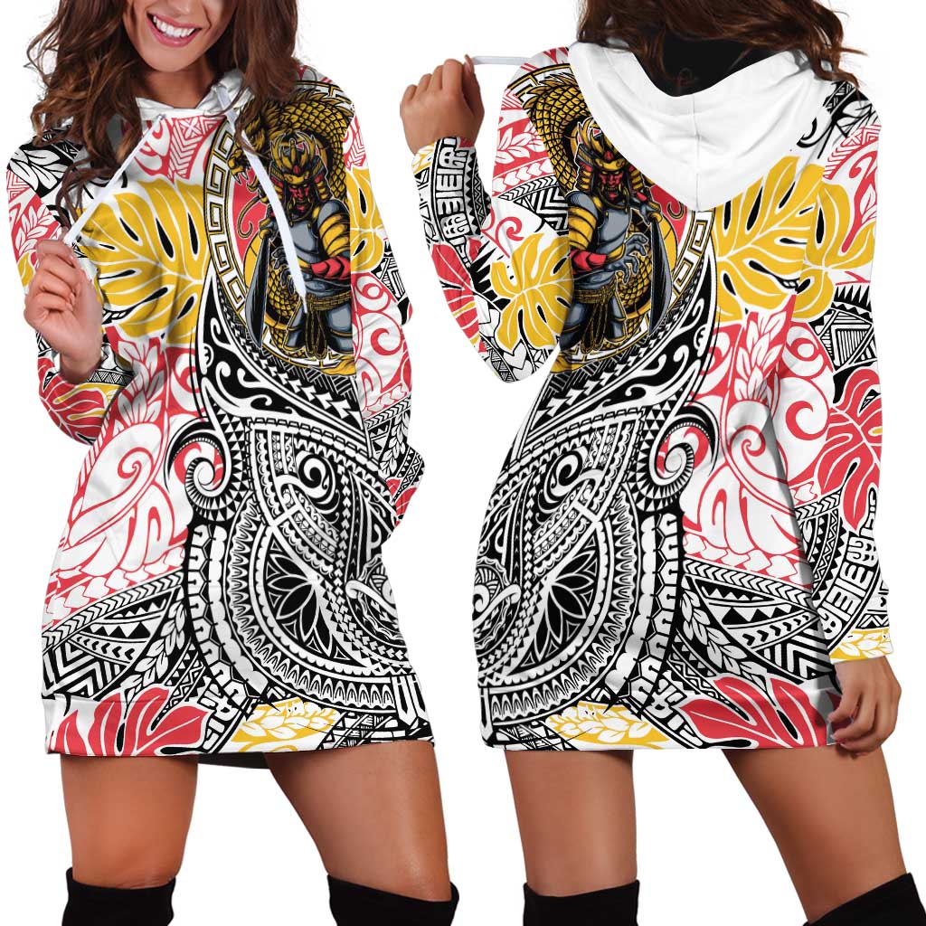 Japanese Samurai Warrior Hoodie Dress Colorful Polynesian Tattoo Style LT9 - Polynesian Pride