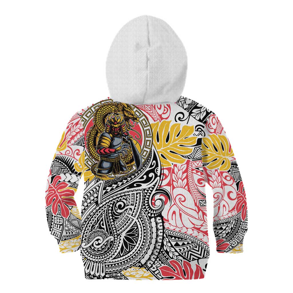 Japanese Samurai Warrior Kid Hoodie Colorful Polynesian Tattoo Style