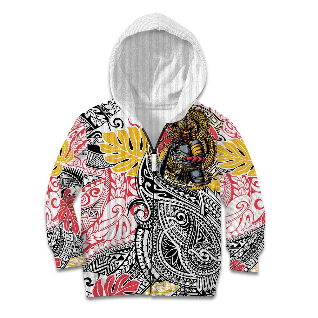 Japanese Samurai Warrior Kid Hoodie Colorful Polynesian Tattoo Style