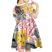 Japanese Samurai Warrior Kid Short Sleeve Dress Colorful Polynesian Tattoo Style