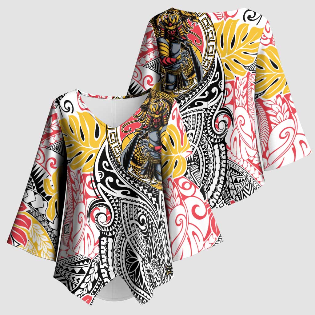 Japanese Samurai Warrior Kimono Sleeve Blouse Colorful Polynesian Tattoo Style - Polynesian Pride