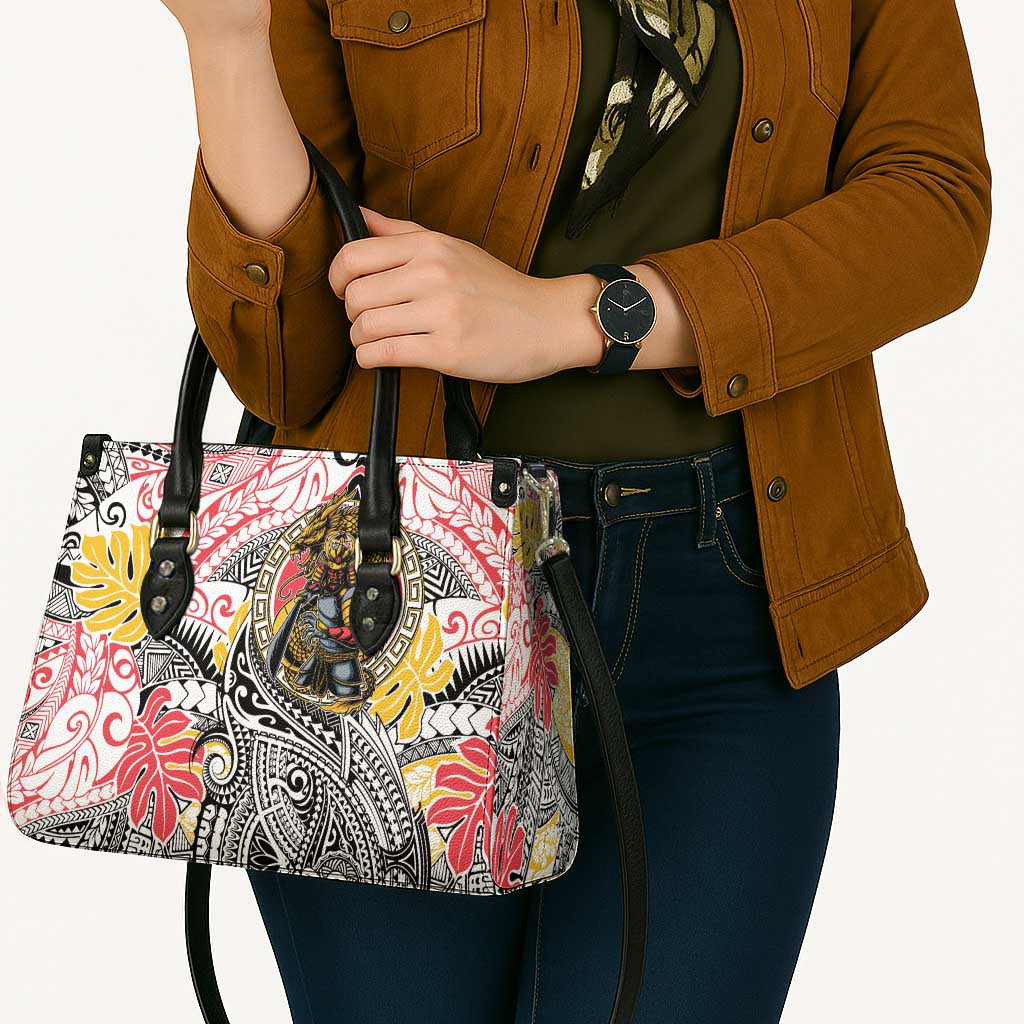 Japanese Samurai Warrior Leather Bag Colorful Polynesian Tattoo Style - Polynesian Pride