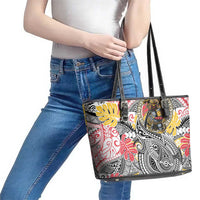 Japanese Samurai Warrior Leather Tote Bag Colorful Polynesian Tattoo Style