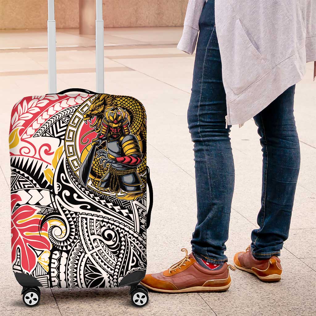 Japanese Samurai Warrior Luggage Cover Colorful Polynesian Tattoo Style LT9 White - Polynesian Pride