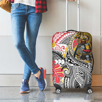 Japanese Samurai Warrior Luggage Cover Colorful Polynesian Tattoo Style