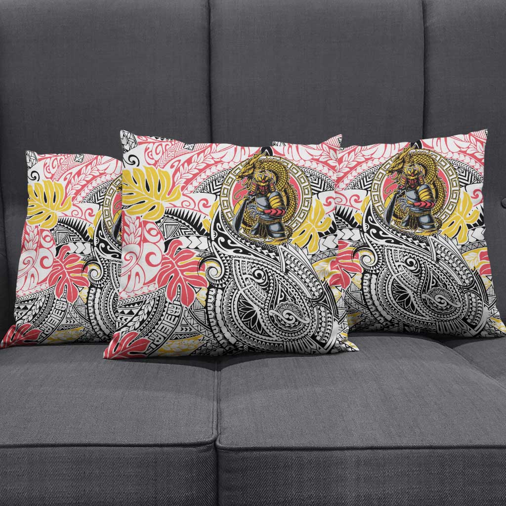 Japanese Samurai Warrior Pillow Cover Colorful Polynesian Tattoo Style LT9 - Polynesian Pride