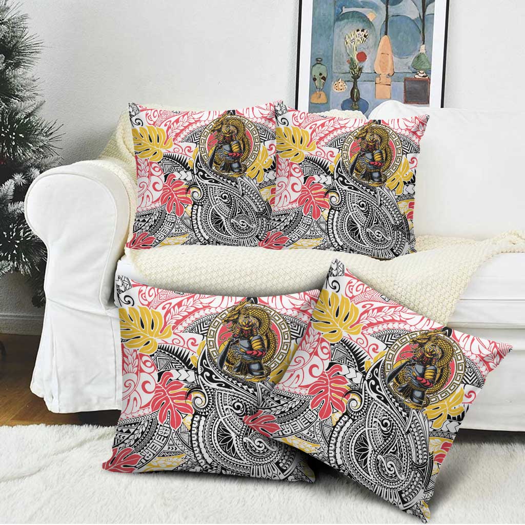 Japanese Samurai Warrior Pillow Cover Colorful Polynesian Tattoo Style LT9 - Polynesian Pride