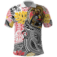 Japanese Samurai Warrior Polo Shirt Colorful Polynesian Tattoo Style