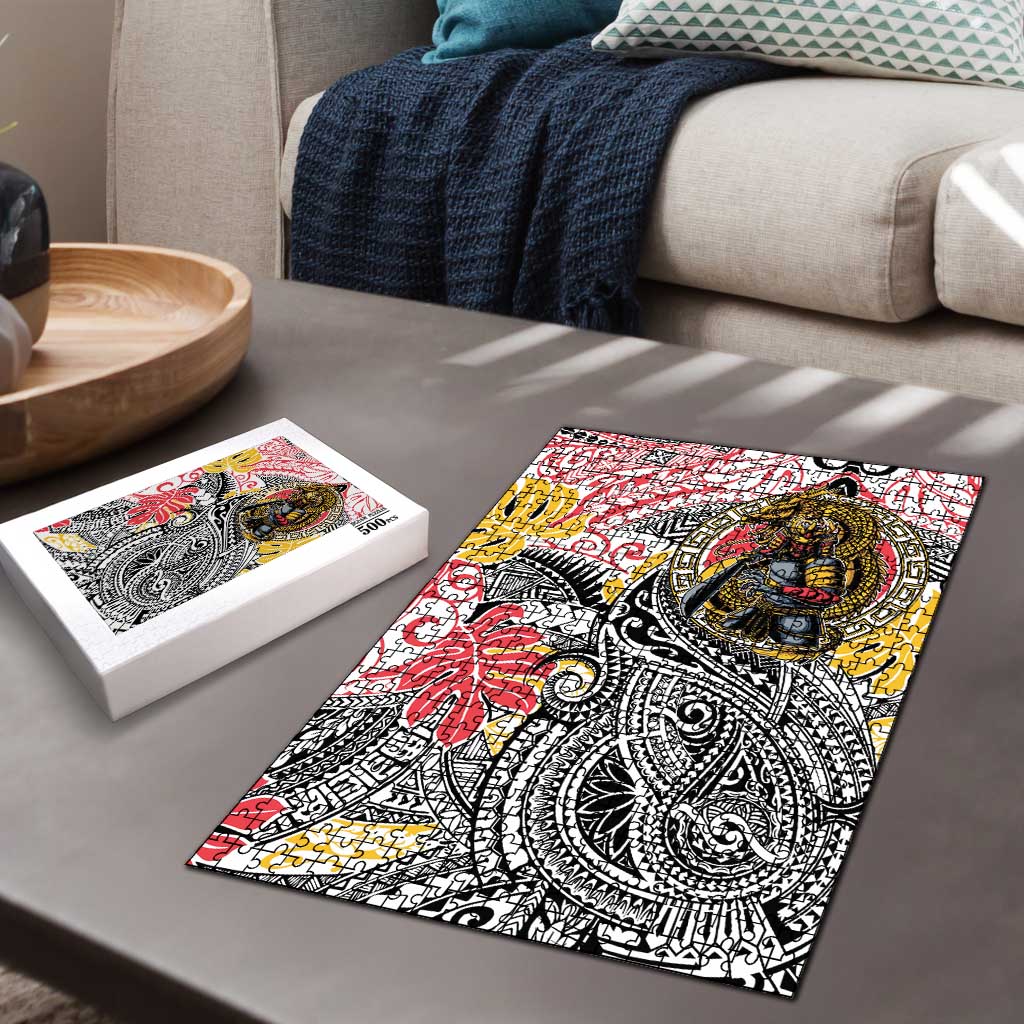 Japanese Samurai Warrior Puzzle Colorful Polynesian Tattoo Style - Polynesian Pride