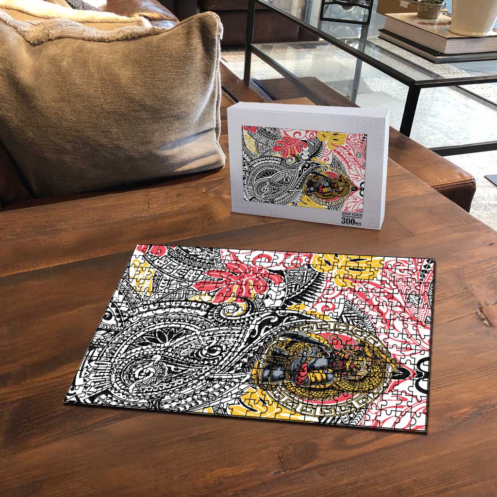 Japanese Samurai Warrior Puzzle Colorful Polynesian Tattoo Style - Polynesian Pride