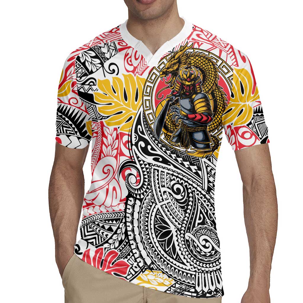 Japanese Samurai Warrior Rugby Jersey Colorful Polynesian Tattoo Style