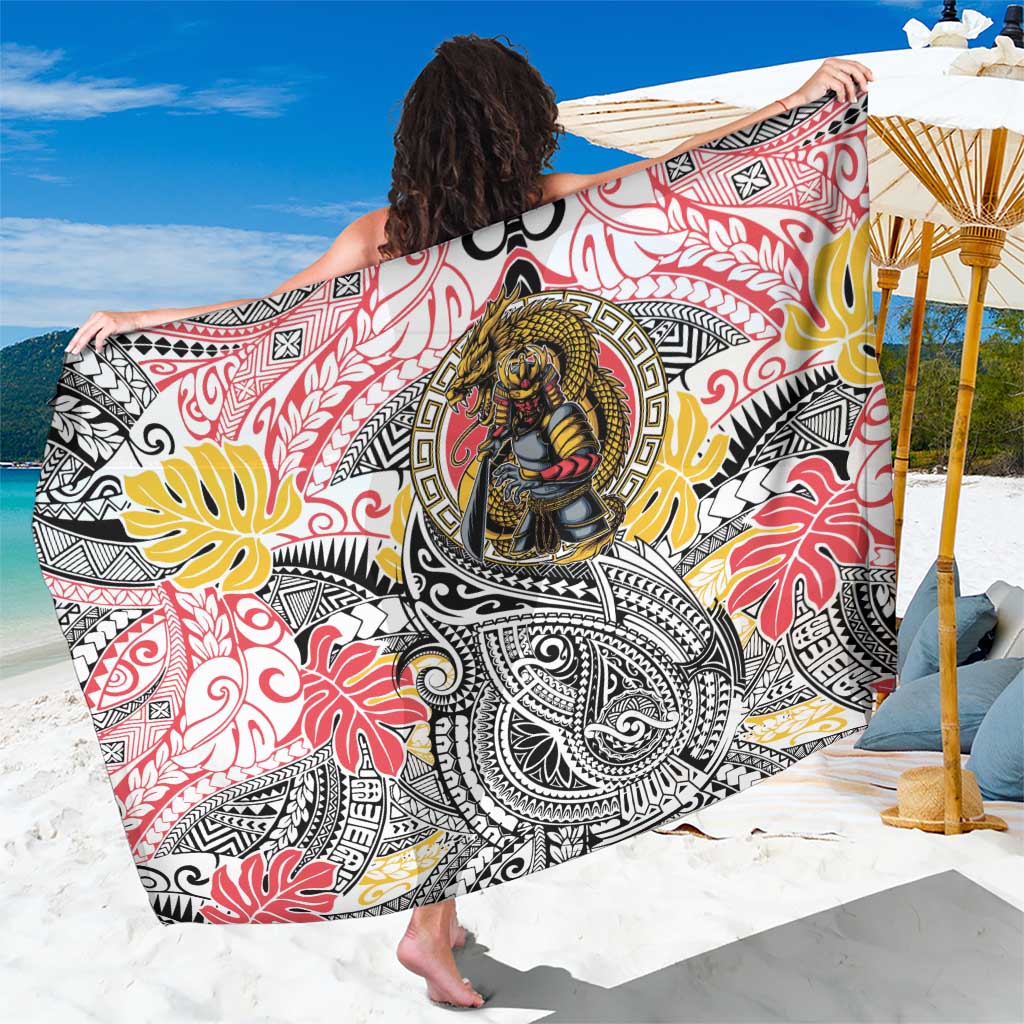Japanese Samurai Warrior Sarong Colorful Polynesian Tattoo Style LT9 One Size 44 x 66 inches White - Polynesian Pride