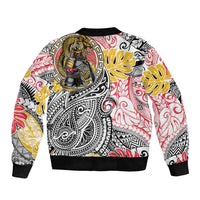 Japanese Samurai Warrior Sleeve Zip Bomber Jacket Colorful Polynesian Tattoo Style LT9 - Polynesian Pride