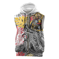 Japanese Samurai Warrior Sleeveless Zip Hoodie Colorful Polynesian Tattoo Style - Polynesian Pride