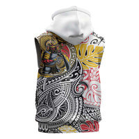 Japanese Samurai Warrior Sleeveless Zip Hoodie Colorful Polynesian Tattoo Style - Polynesian Pride