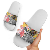 Japanese Samurai Warrior Slide Sandals Colorful Polynesian Tattoo Style - Polynesian Pride