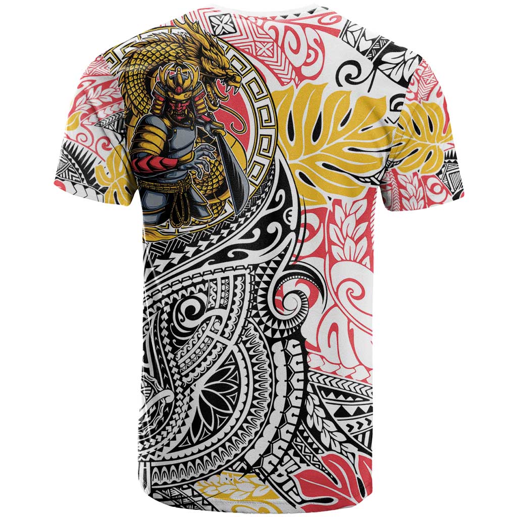 Japanese Samurai Warrior T Shirt Colorful Polynesian Tattoo Style