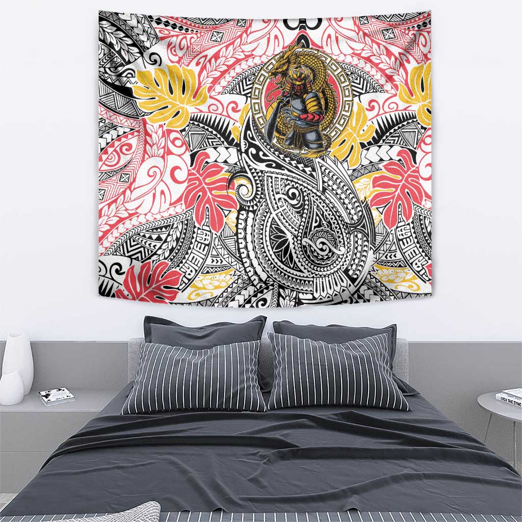 Japanese Samurai Warrior Tapestry Colorful Polynesian Tattoo Style